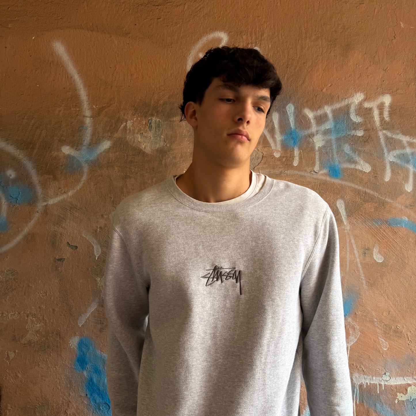 Sweat Stussy gris brodé - M