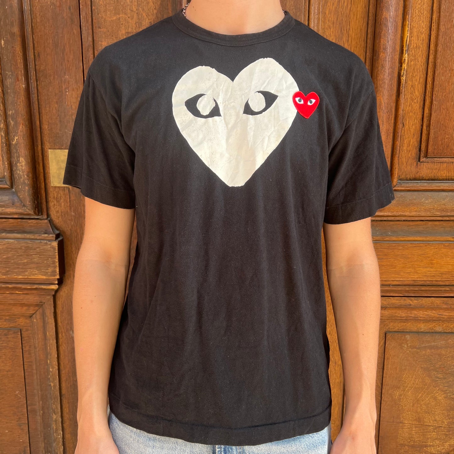 T-shirt Comme Des Garçons Noir Coeur Blanc/Rouge - L
