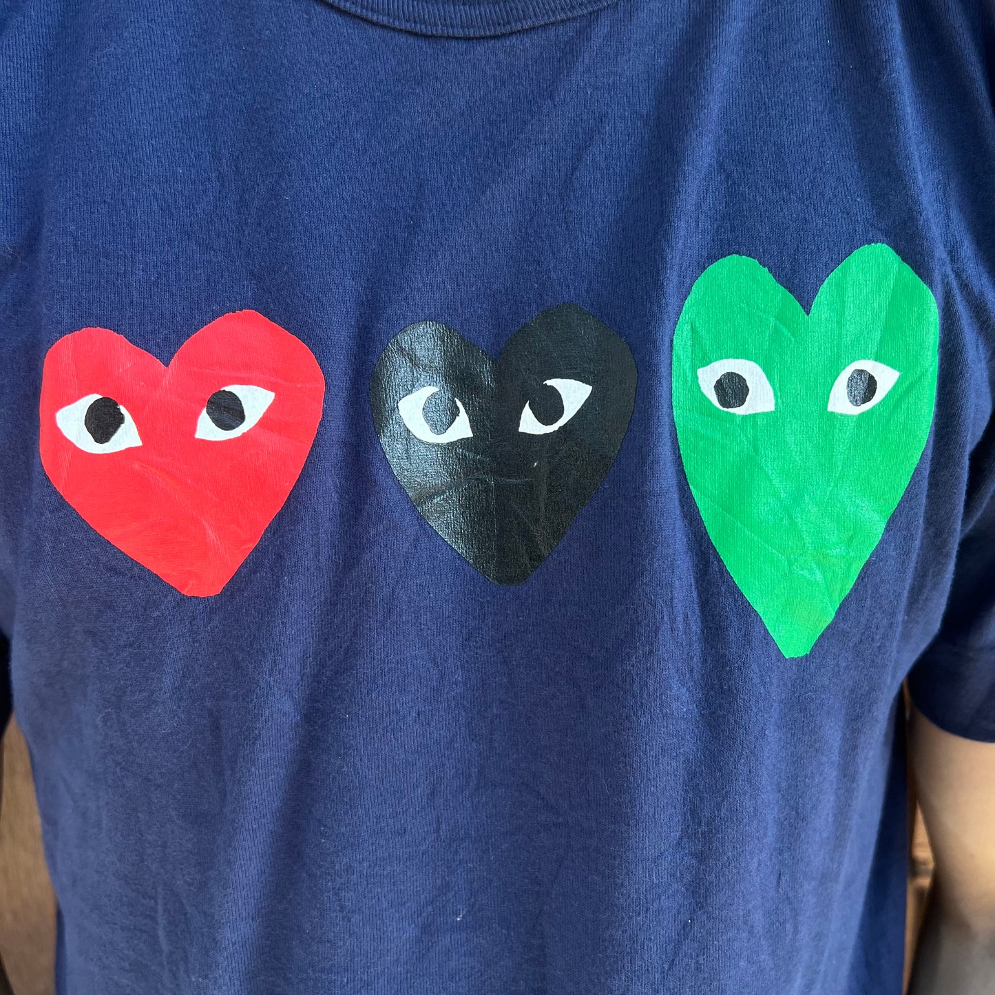 T-shirt Comme Des Garçons Navy Triple Coeur - L