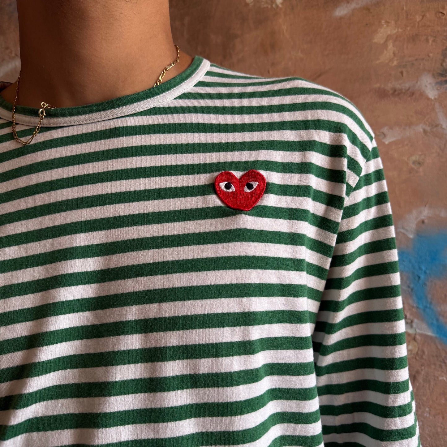 T-shirt manche longue CDG marinière verte - XL