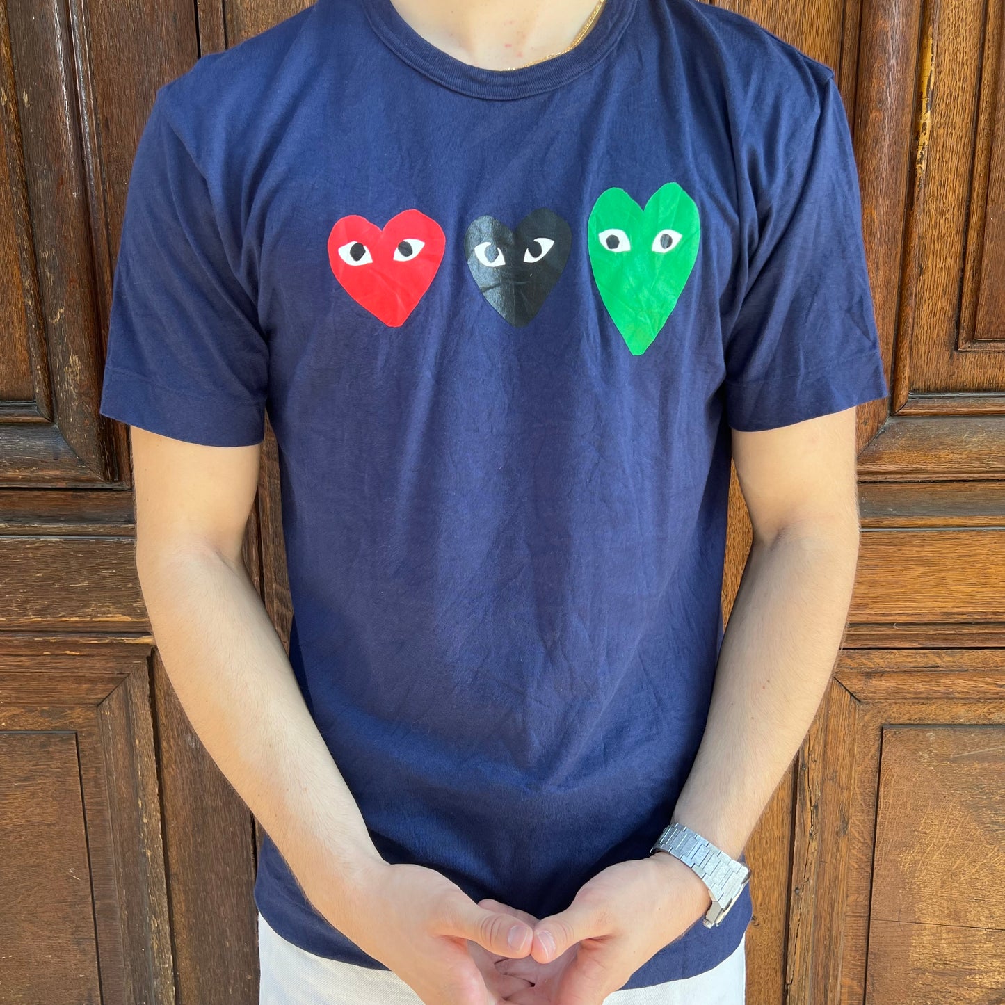 T-shirt Comme Des Garçons Navy Triple Coeur - L