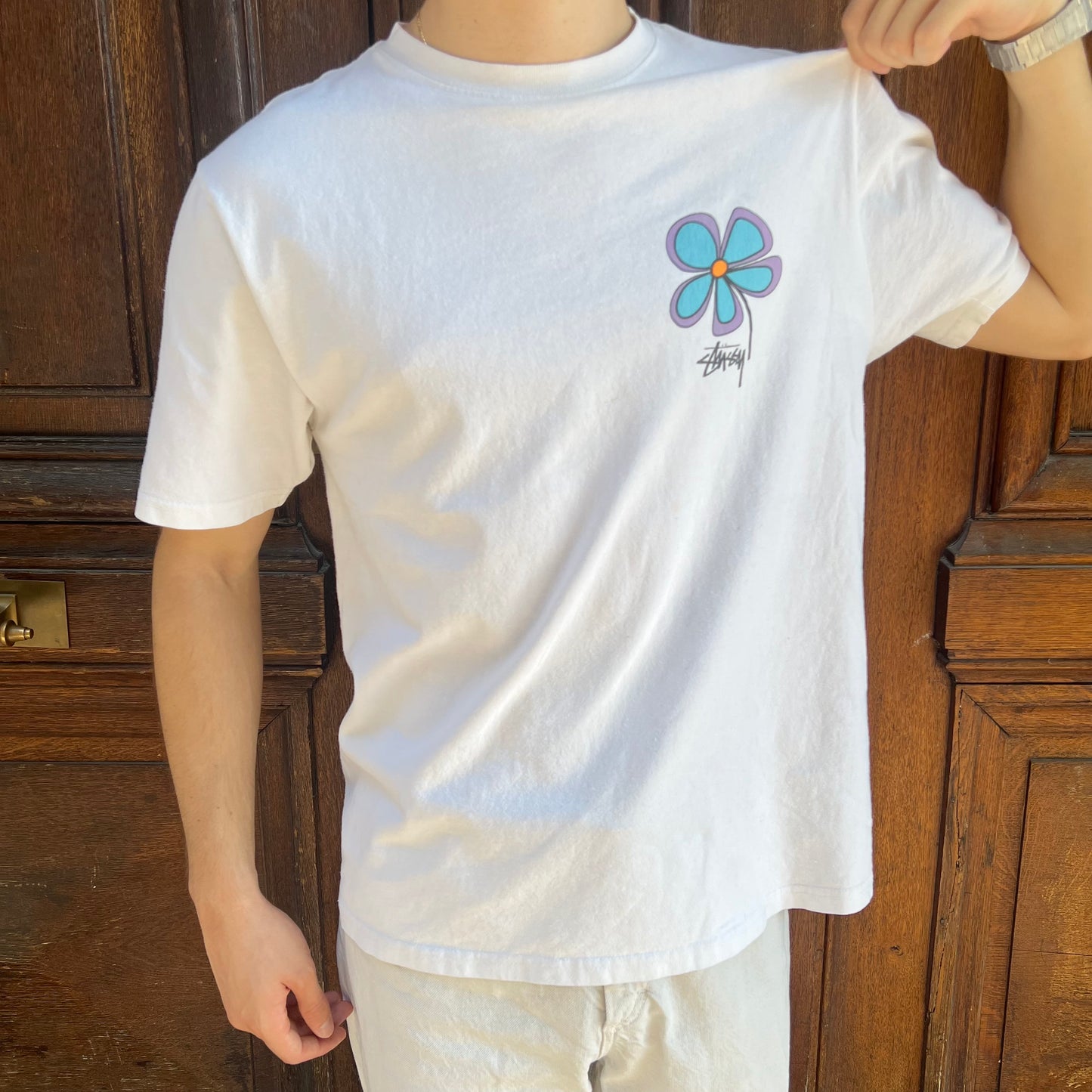 T-shirt Stussy Flowers blanc - M