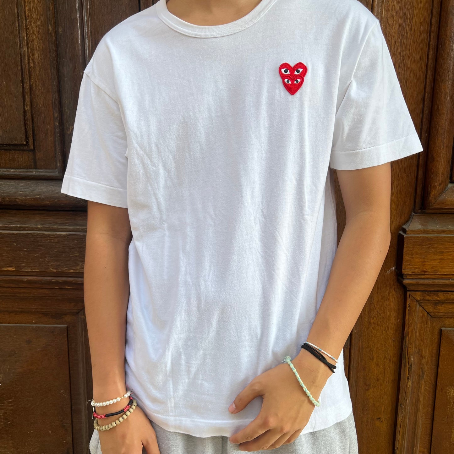 T-shirt Comme Des Garçons Blanc Double Coeur - L