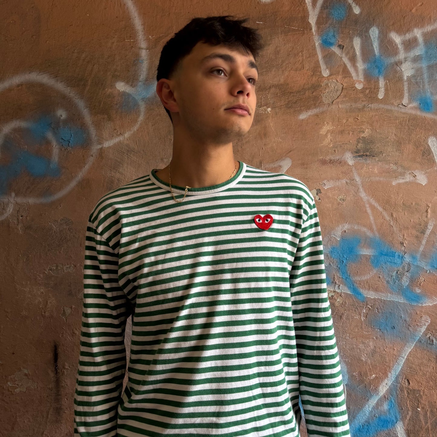 T-shirt manche longue CDG marinière verte - XL