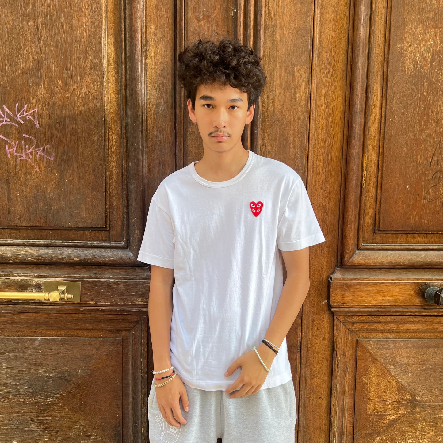 T-shirt Comme Des Garçons Blanc Double Coeur - L