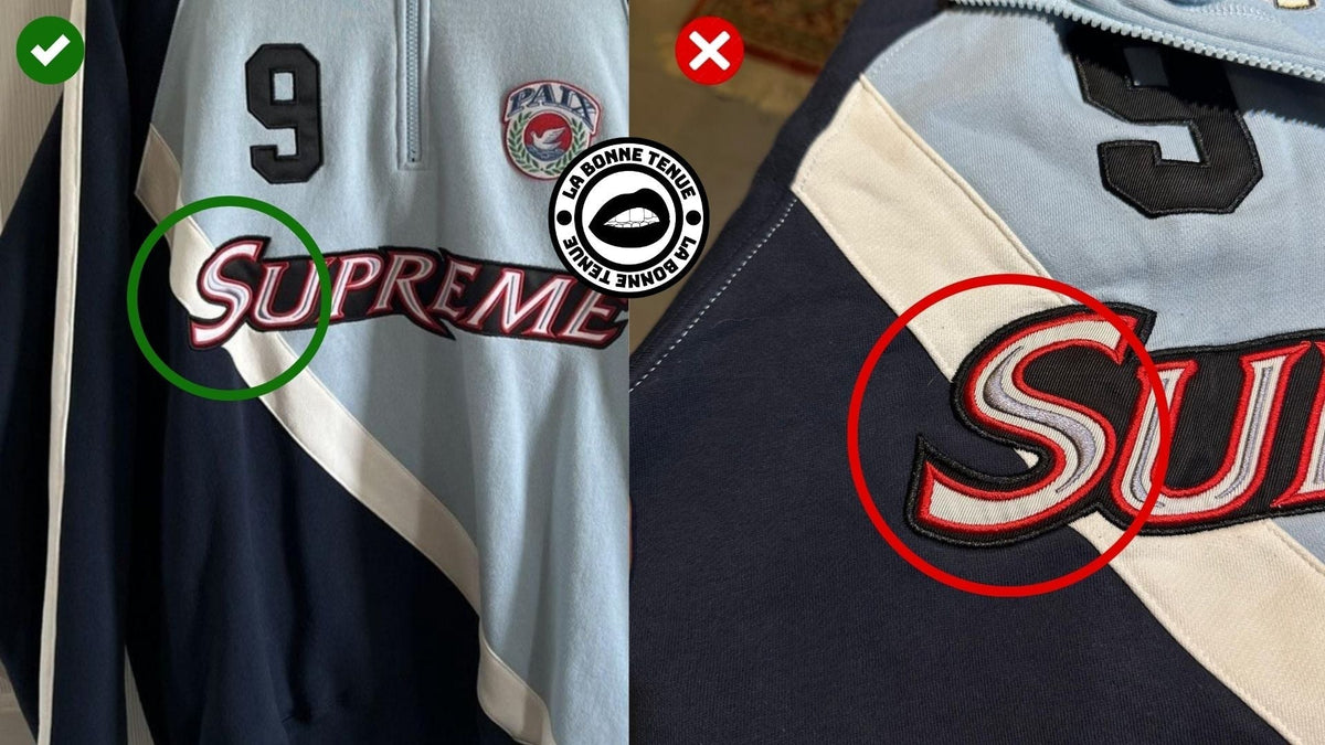 Comment reconnaître un vrai sweat Supreme : comparaison vrai ou faux sur la broderie du logo