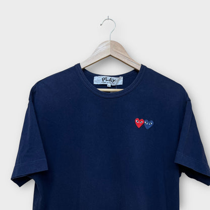 T-shirt  Comme Des Garcons navy double coeur - XL