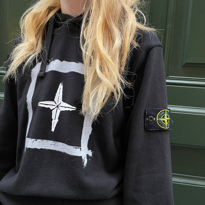 Hoodie Stone Island noir logo devant / derrière - S