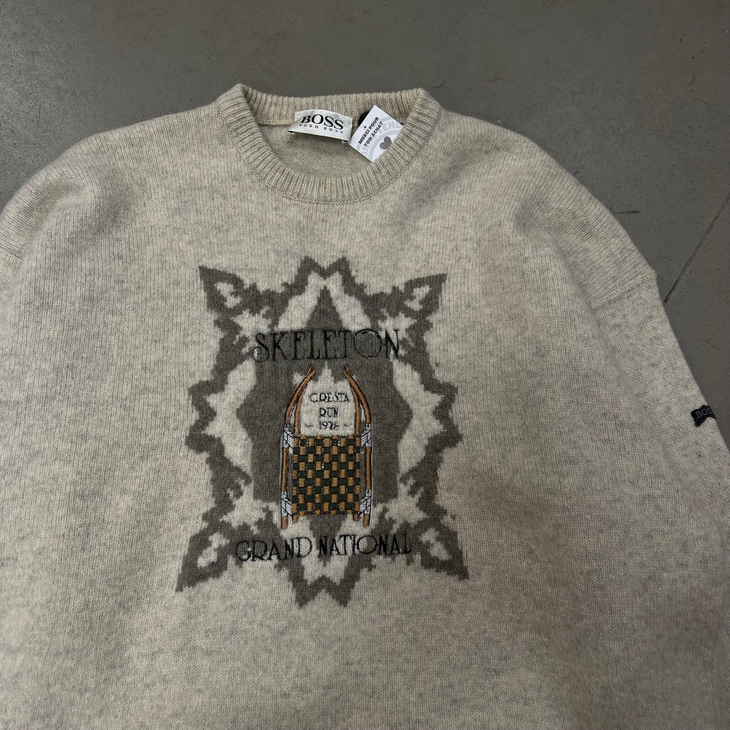 Pull Hugo Boss vintage Pule laine vierge Made in Allemagne - XL