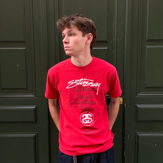 Stussy Worldwide red t-shirt - M