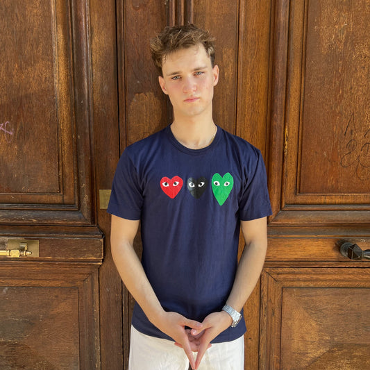 T-shirt Comme Des Garçons Navy Triple Coeur - L