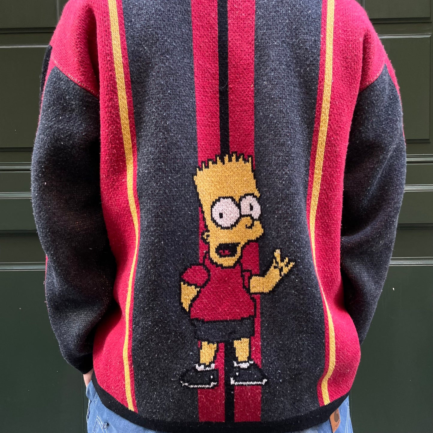 Pull Acrylique vintage Bart Simpson gris / rouge de 1998