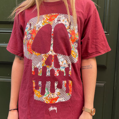 Stussy burgundy skull t-shirt - S