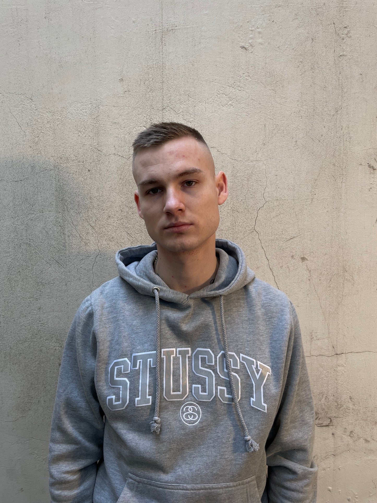 Hoodie Stussy Spellout gris - S