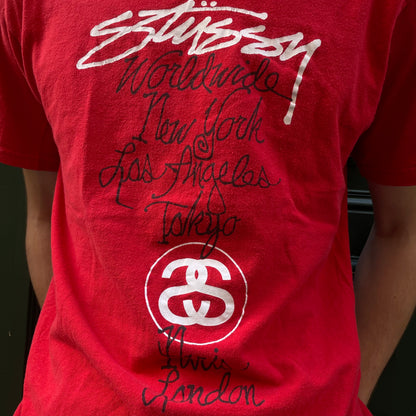 Stussy Worldwide red t-shirt - M