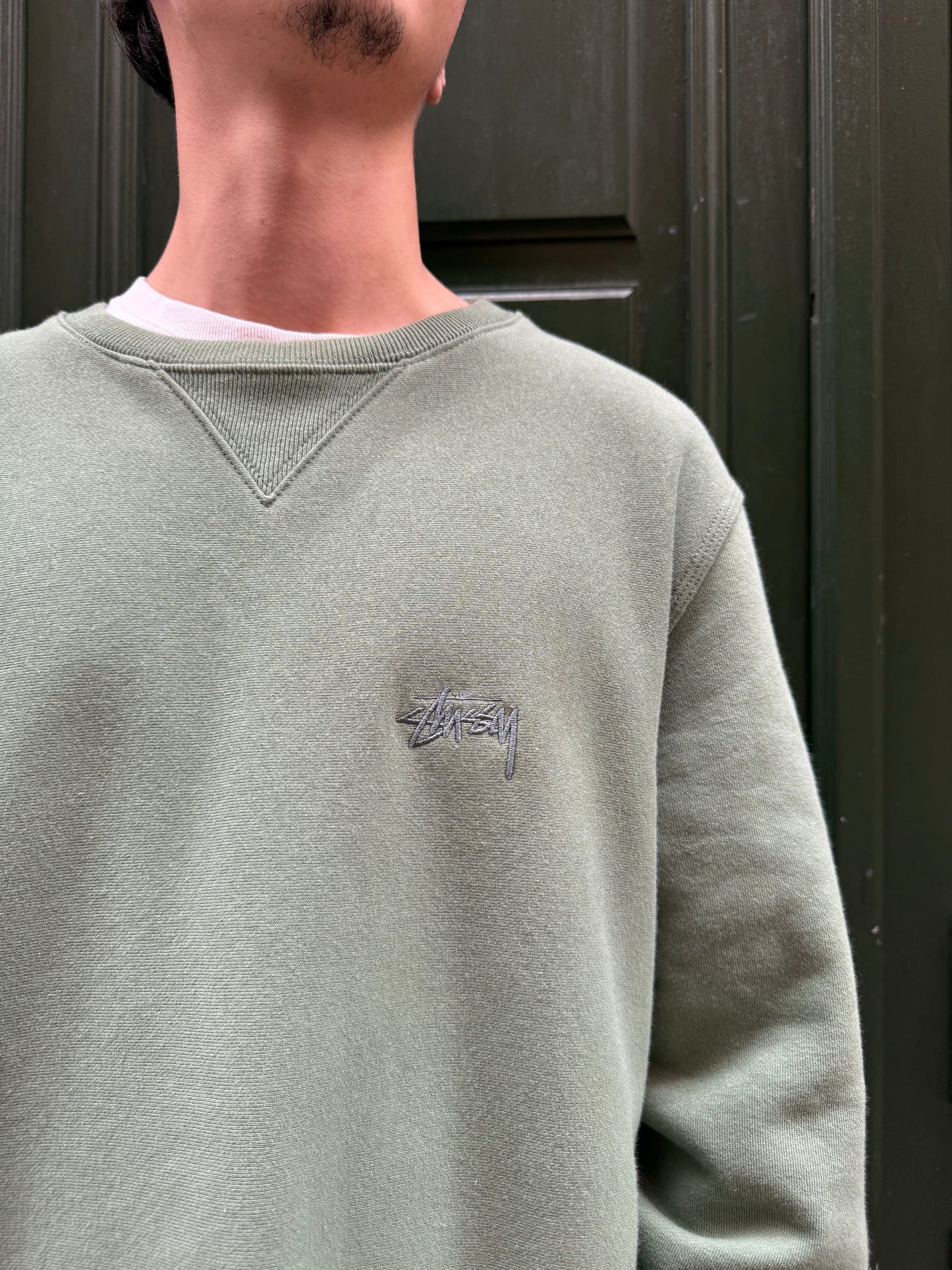 Sweat Stussy vert logo brodé devant - M