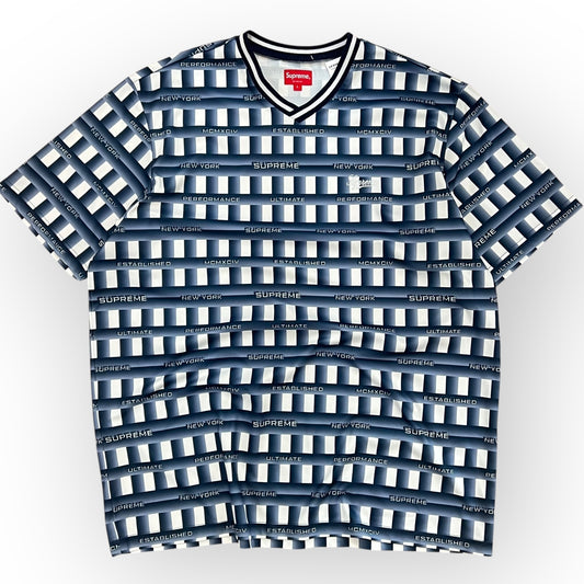 T-shirt maillot Supreme bleu/blanc brodé - L