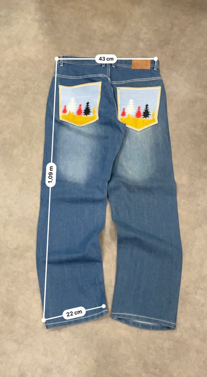 Baggy jeans broderie paysage W32 L32 - FR42