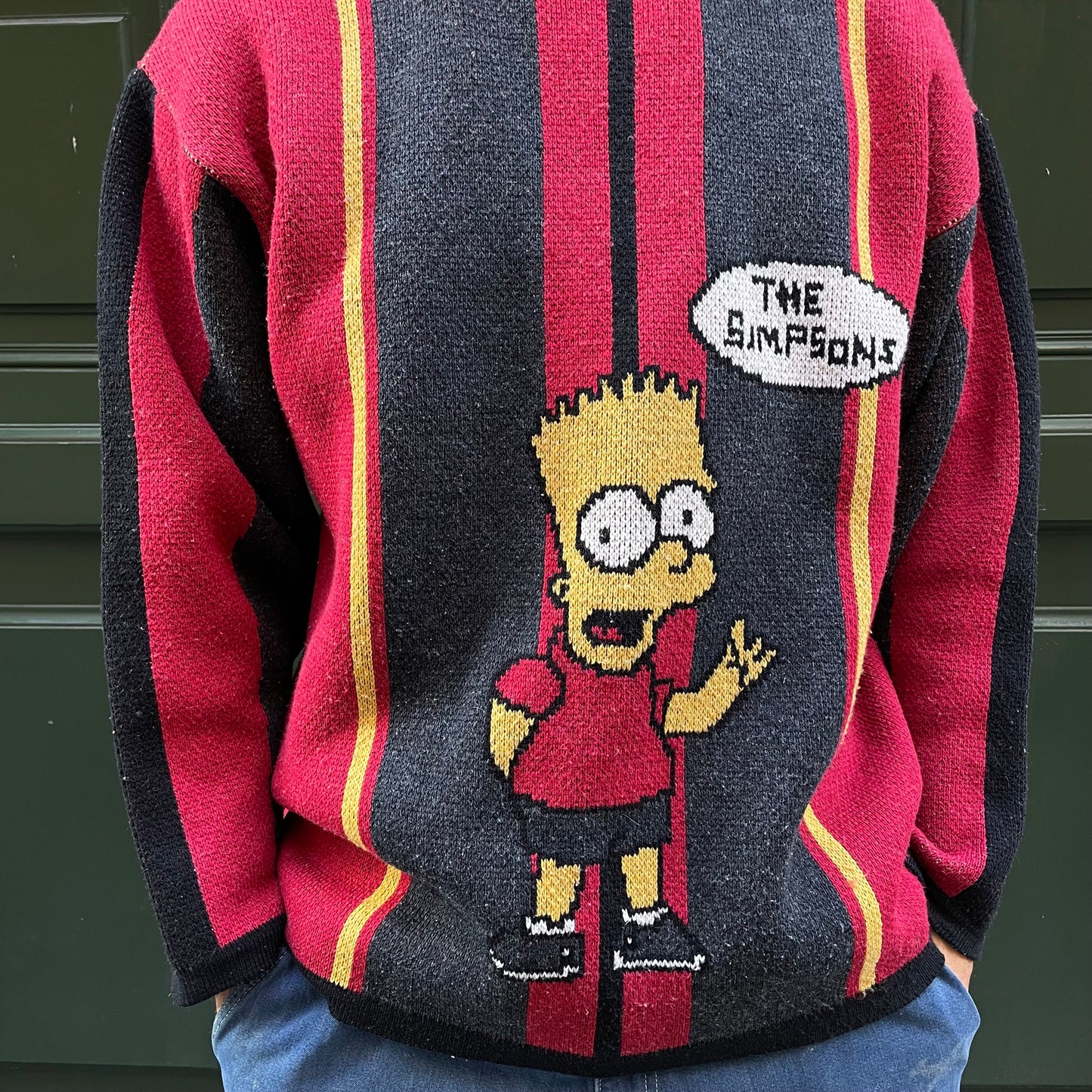 Pull Acrylique vintage Bart Simpson gris / rouge de 1998