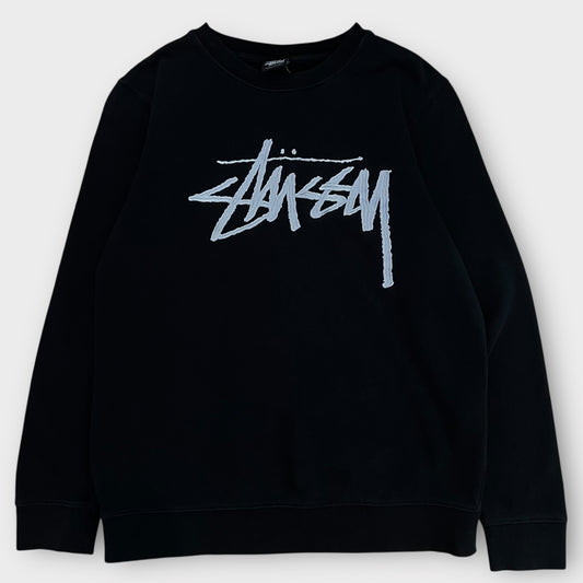 Sweat Stussy noir big front logo blanc - M