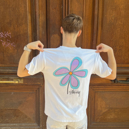 T-shirt Stussy Flowers blanc - M