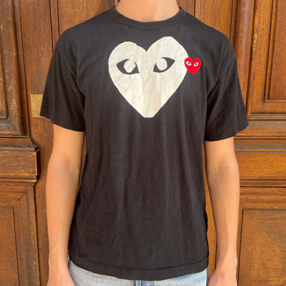 T-shirt Comme Des Garçons Noir Coeur Blanc/Rouge - L