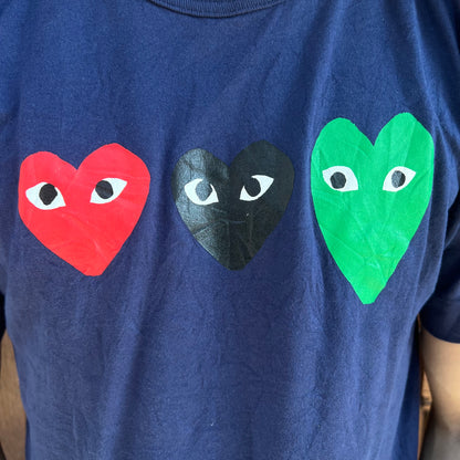 T-shirt Comme Des Garçons Navy Triple Coeur - L
