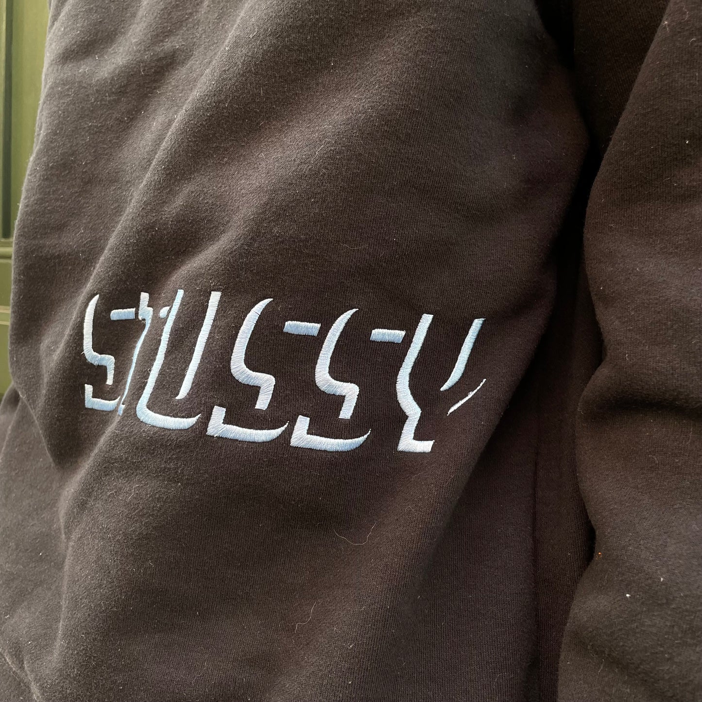 Black Stussy sweatshirt with sky blue embroidery - XL