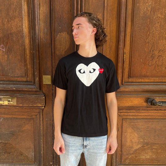 T-shirt Comme Des Garçons Noir Coeur Blanc/Rouge - L