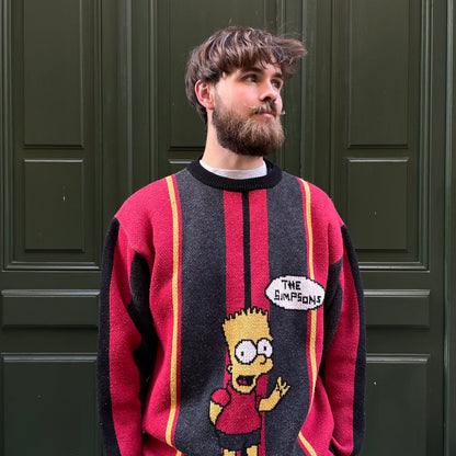 Pull Acrylique vintage Bart Simpson gris / rouge de 1998