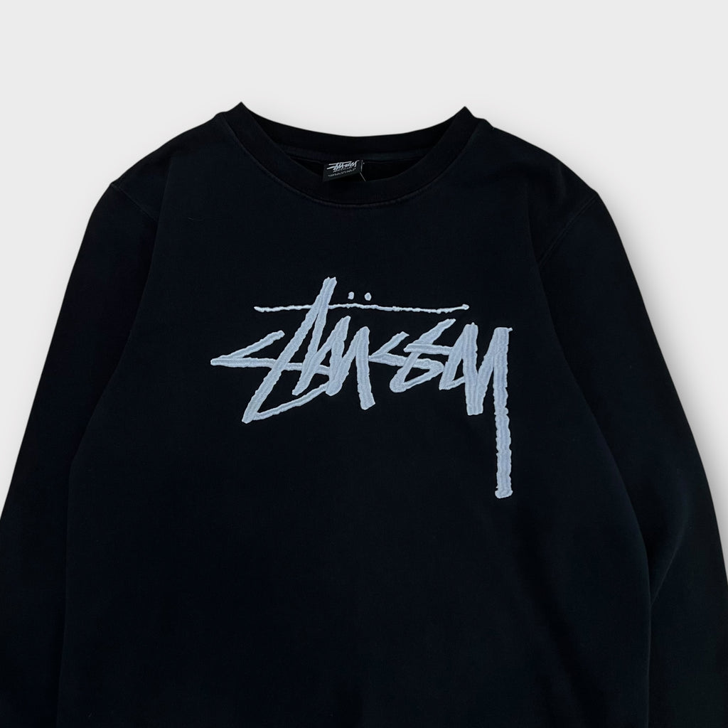 Sweat Stussy noir big front logo blanc - M
