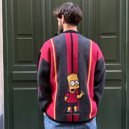 Pull Acrylique vintage Bart Simpson gris / rouge de 1998