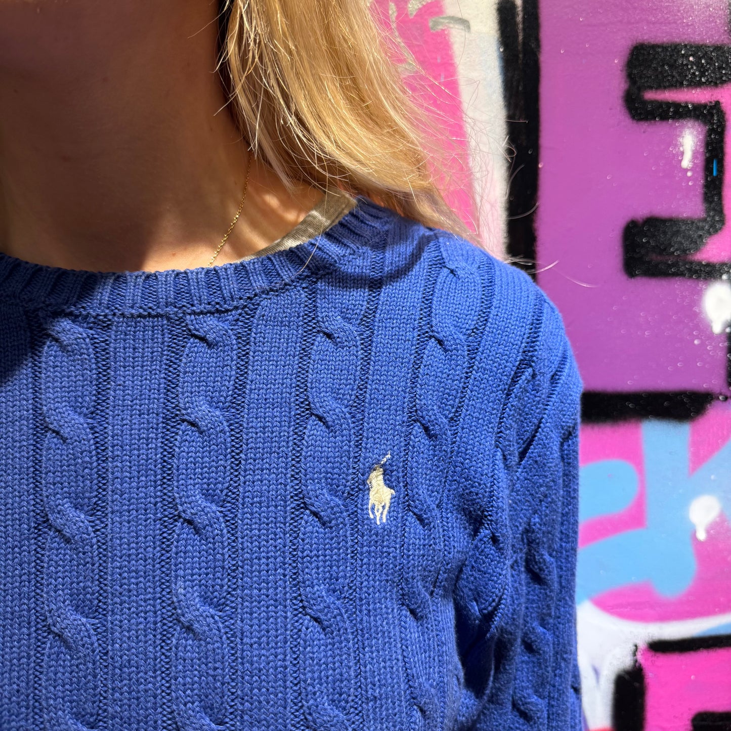Pull Ralph Lauren bleu torsadé - M