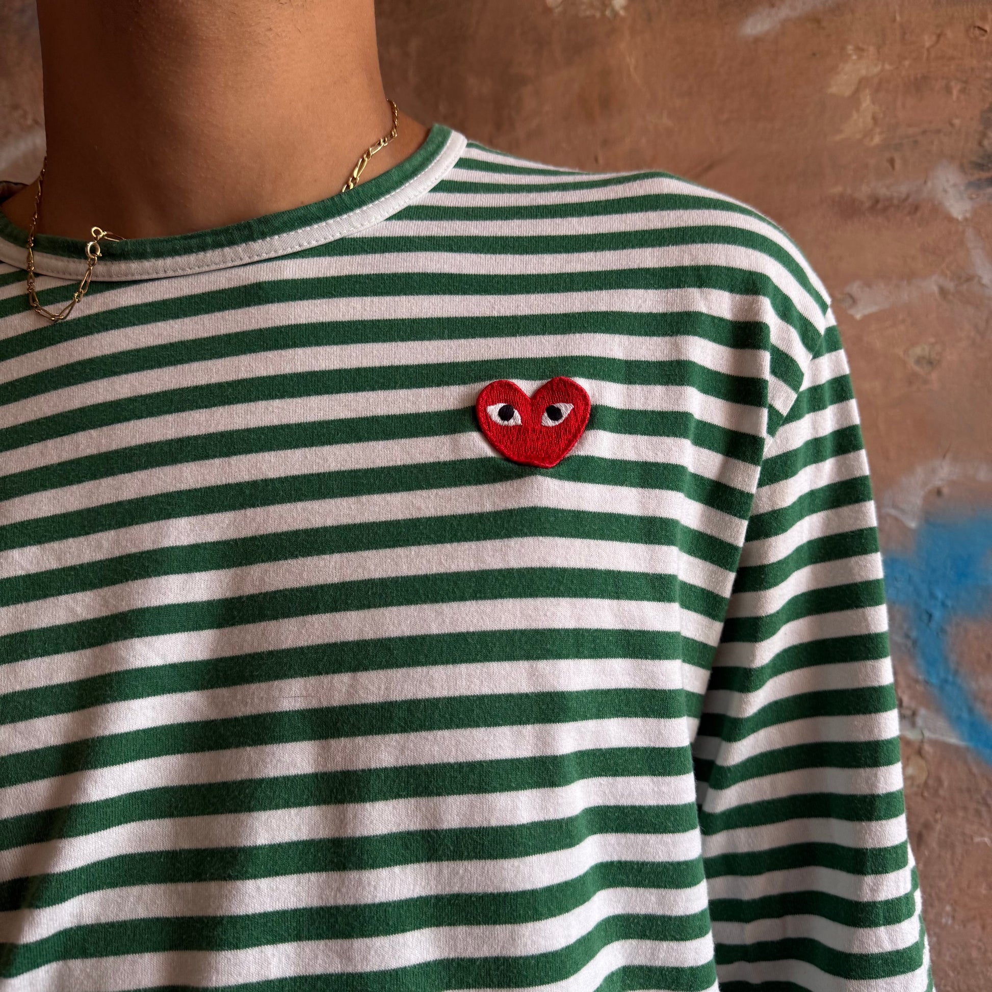 T-shirt manche longue CDG marinière verte XL La Bonne Tenue