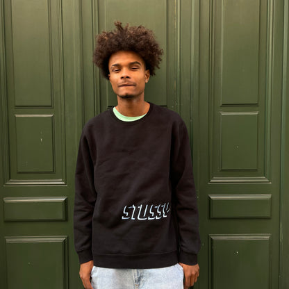 Black Stussy sweatshirt with sky blue embroidery - XL