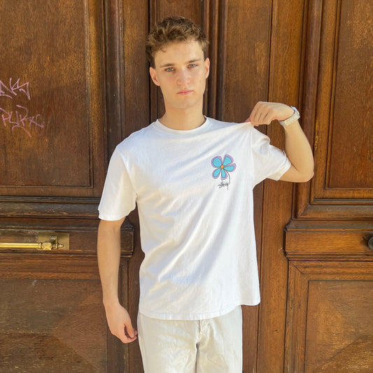 T-shirt Stussy Flowers blanc - M