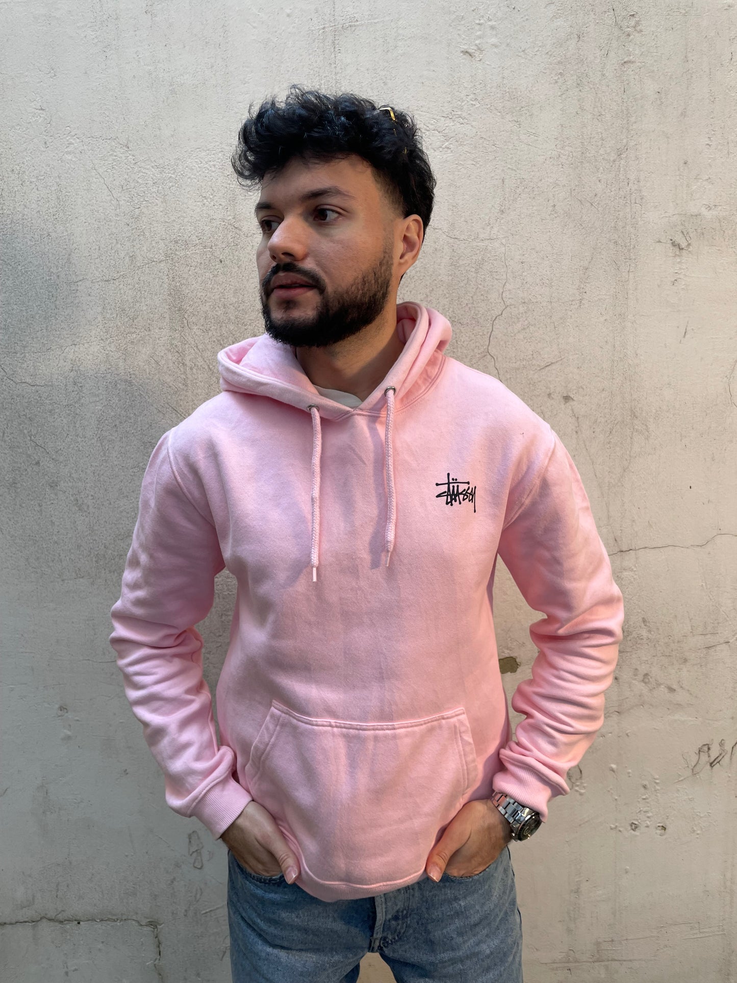 Basic hoodie Stussy rose - L