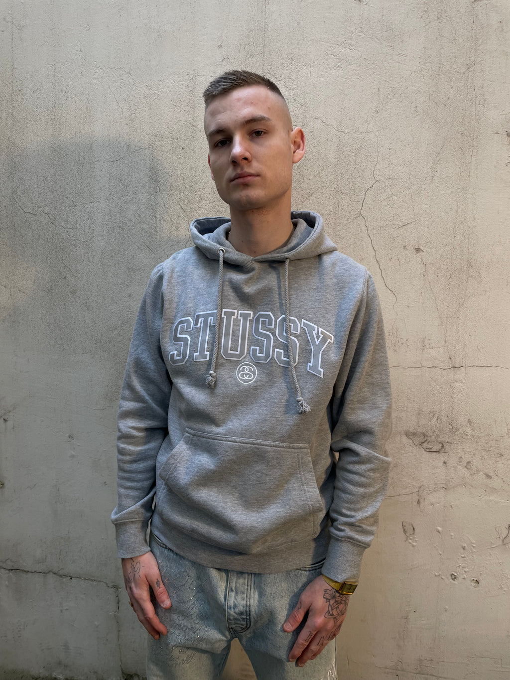 Hoodie Stussyt Spellout gris - S