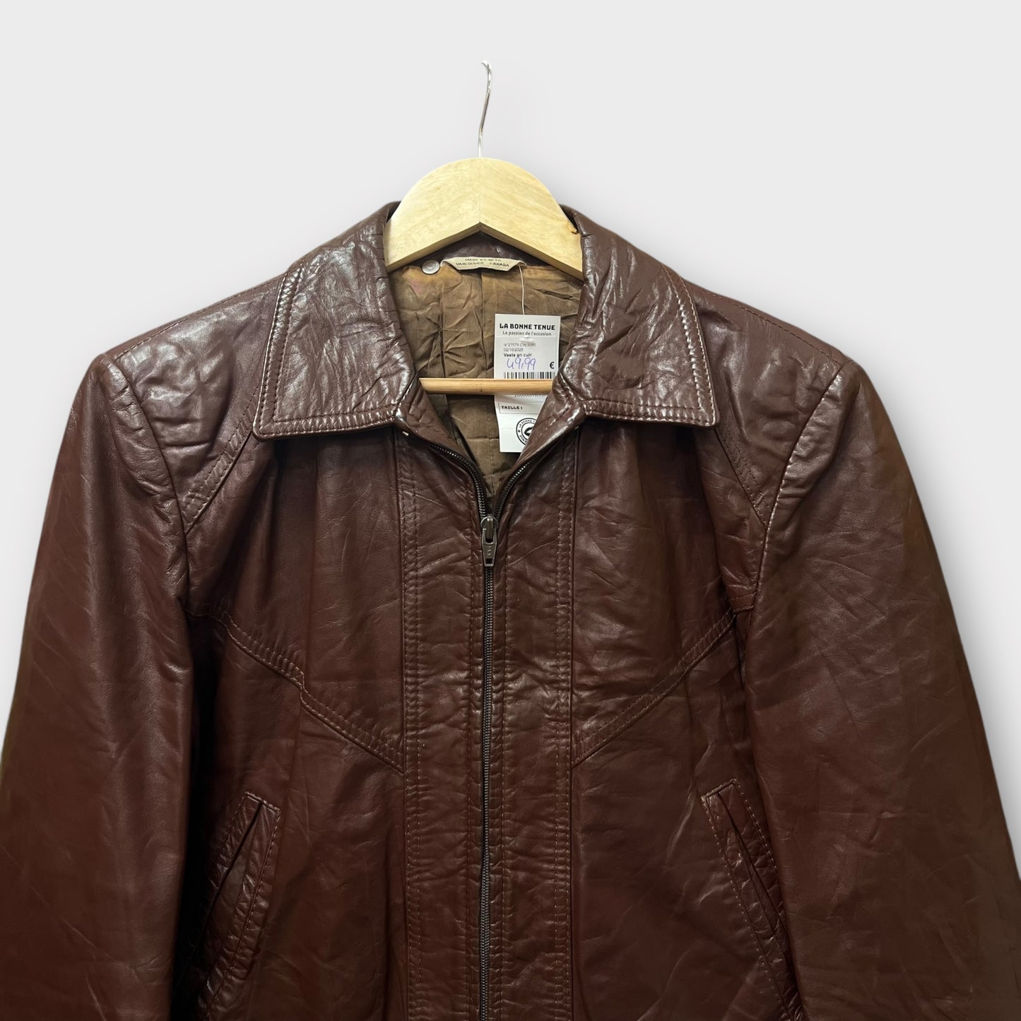 Veste en cuir Marron - S