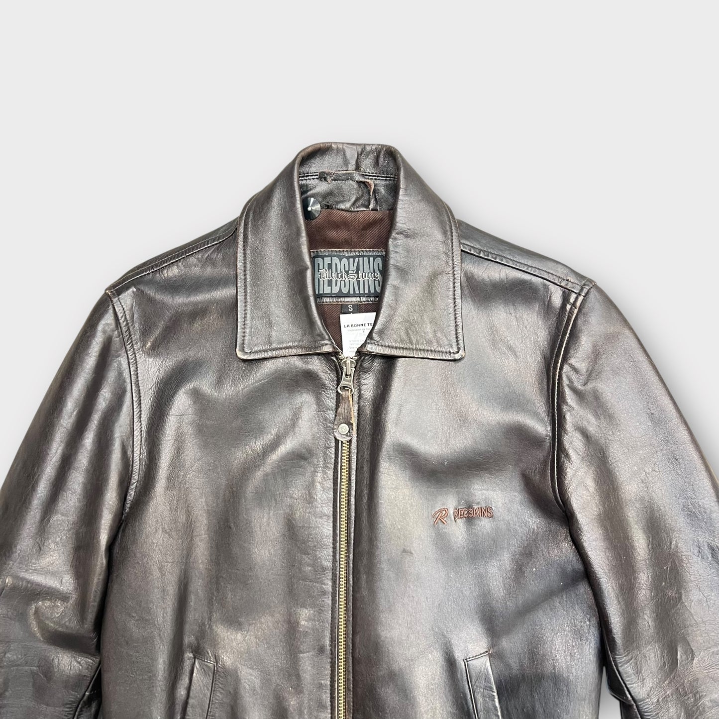 Veste en cuir Redskins marron foncé - S