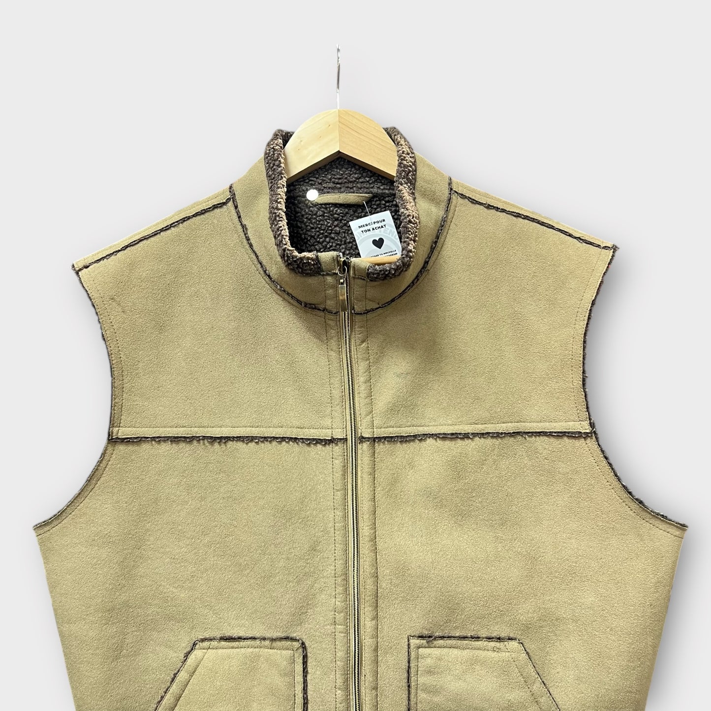 Veste sans manche doublé polaire Beige - L