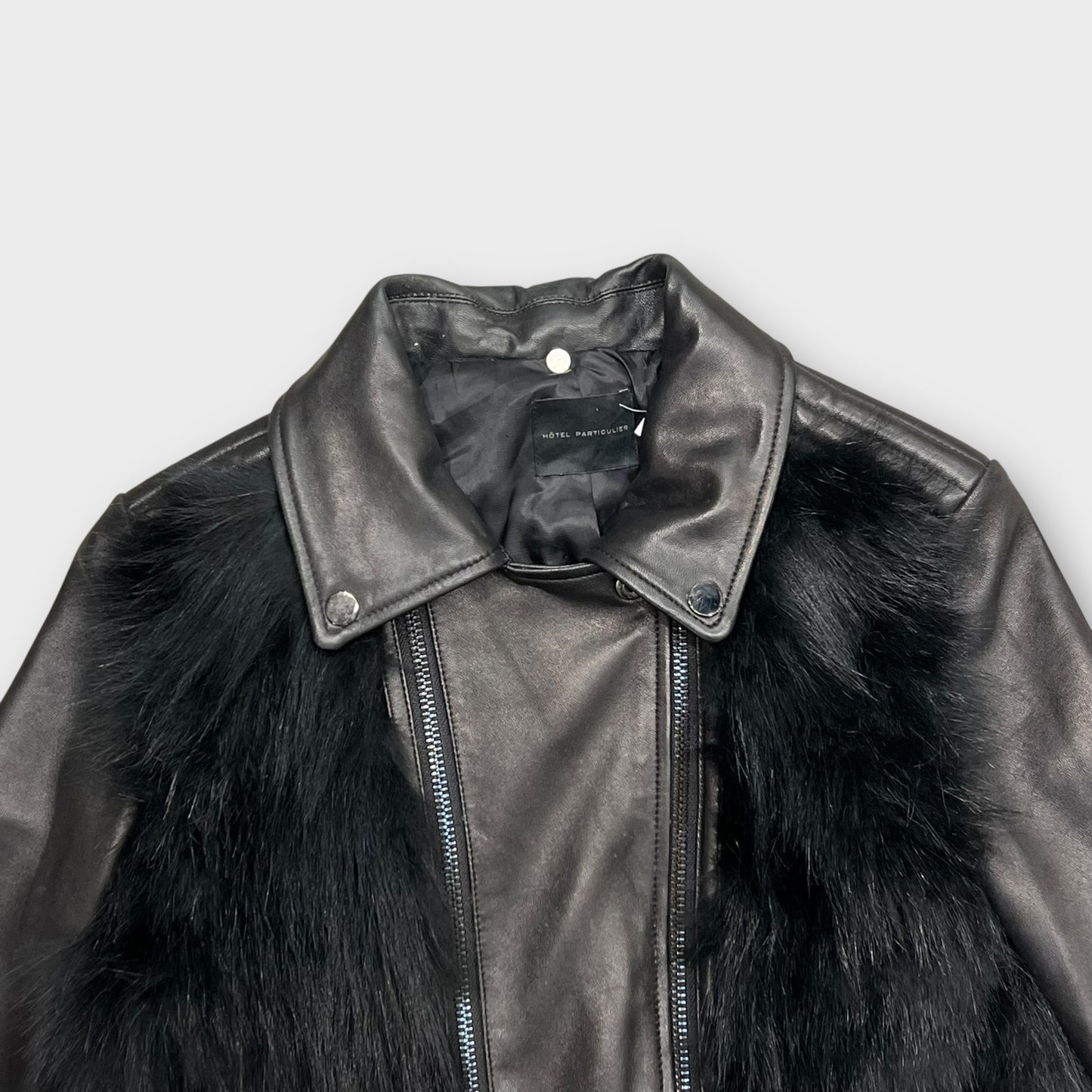 Veste en cuir avec fourrure Hôtel Particulier Noir - XS