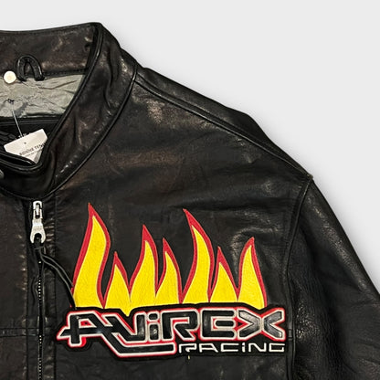 Veste Cuir Vintage Avirex Racing Made in USA - L