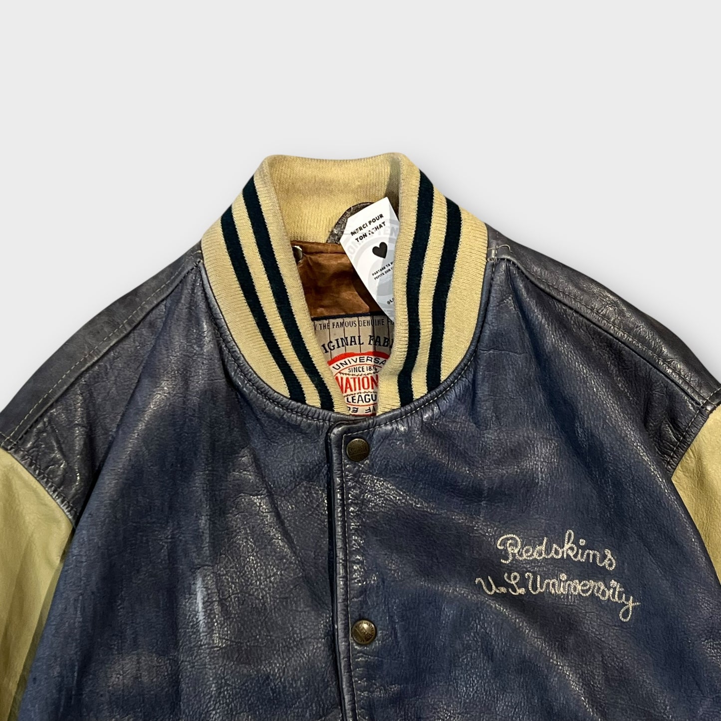 Veste Cuir Vintage Redskins Bleu - L