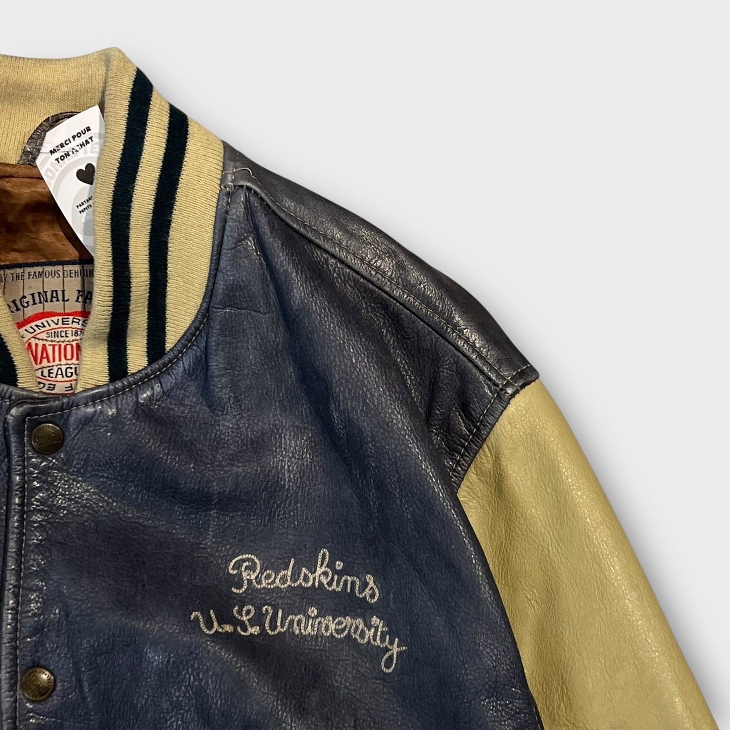 Veste Cuir Vintage Redskins Bleu - L