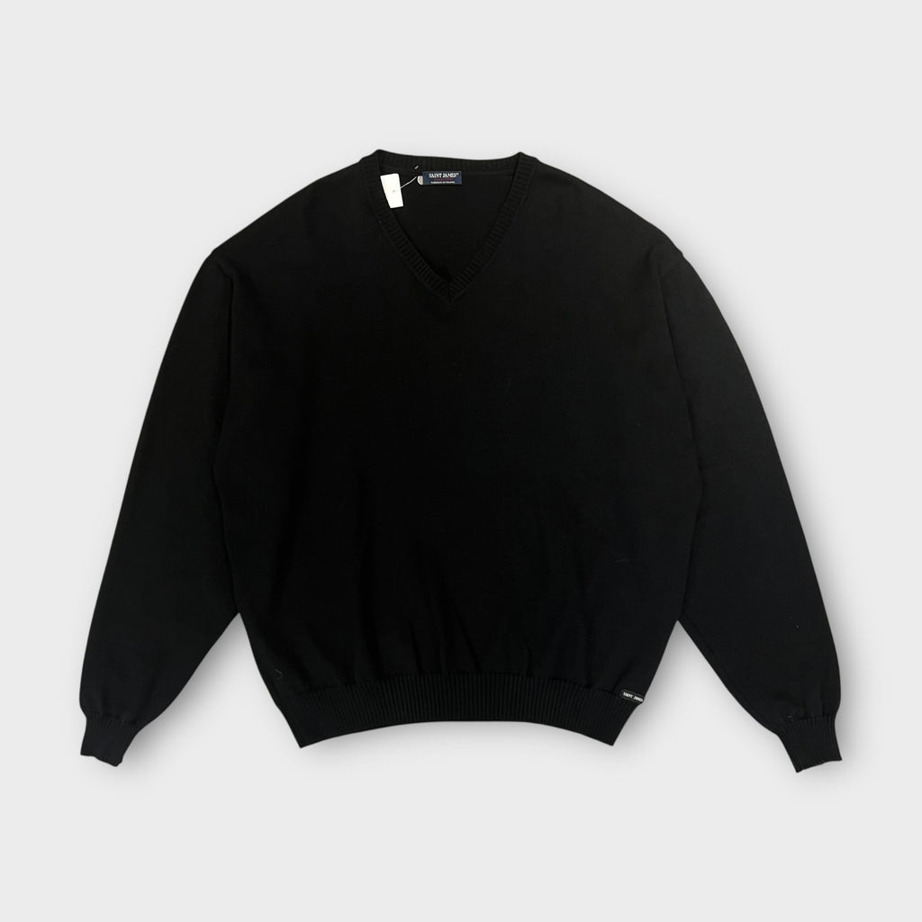Pull Col V Saint James Noir Made In France - L