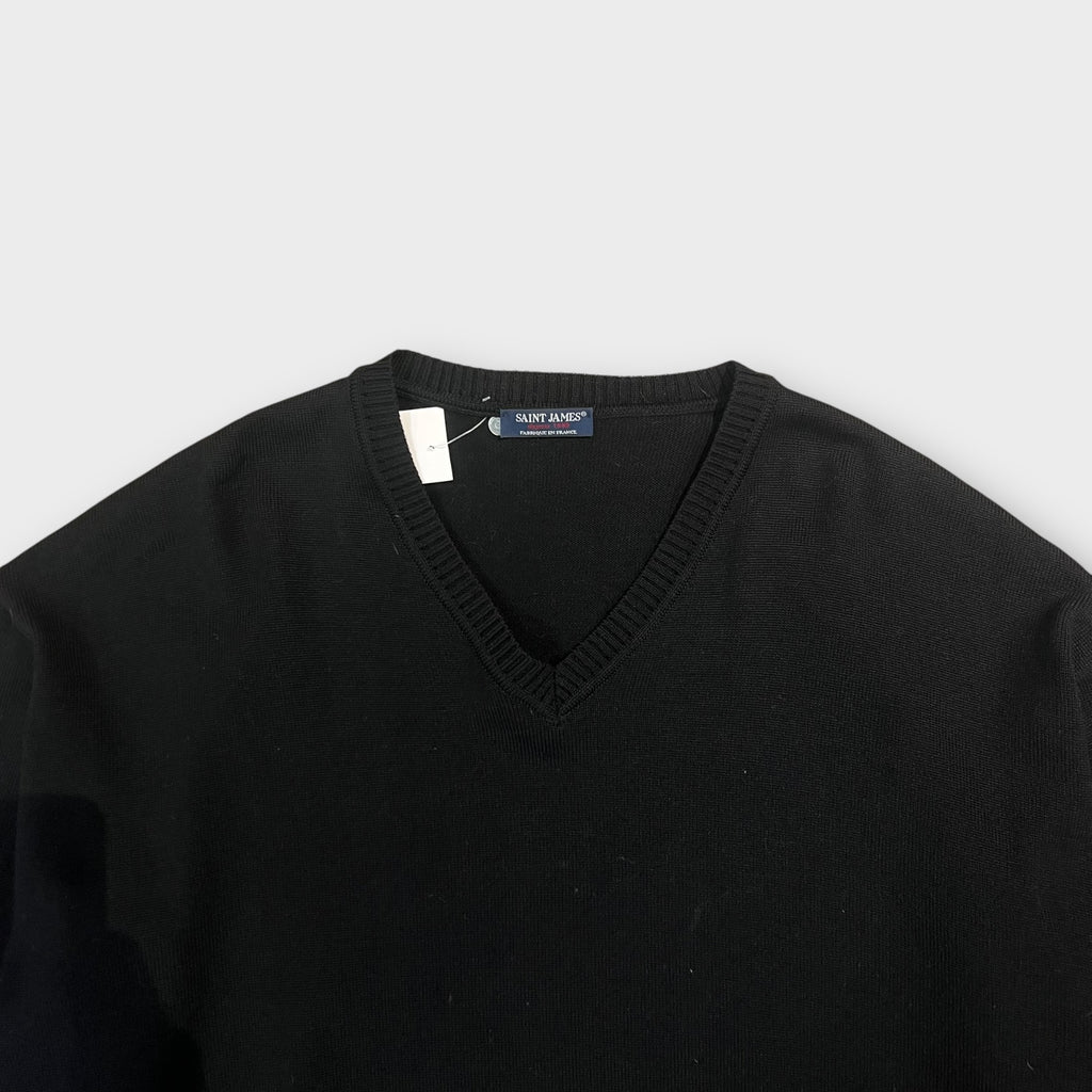 Pull Col V Saint James Noir Made In France - L