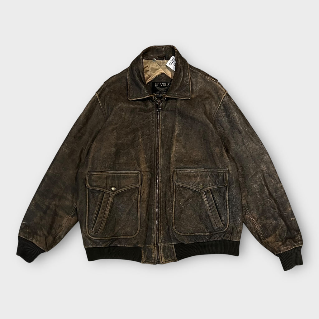 Veste Cuir Aviateur Marron - M