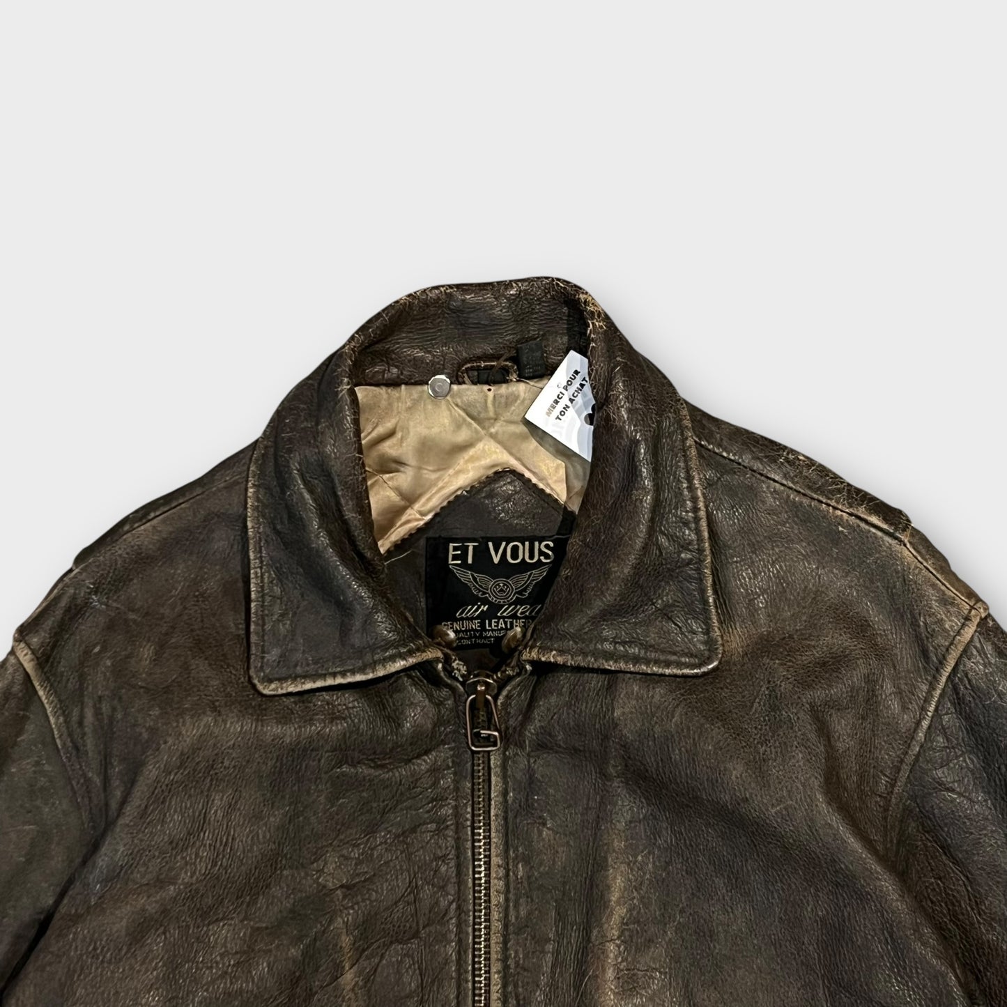 Veste Cuir Aviateur Marron - M