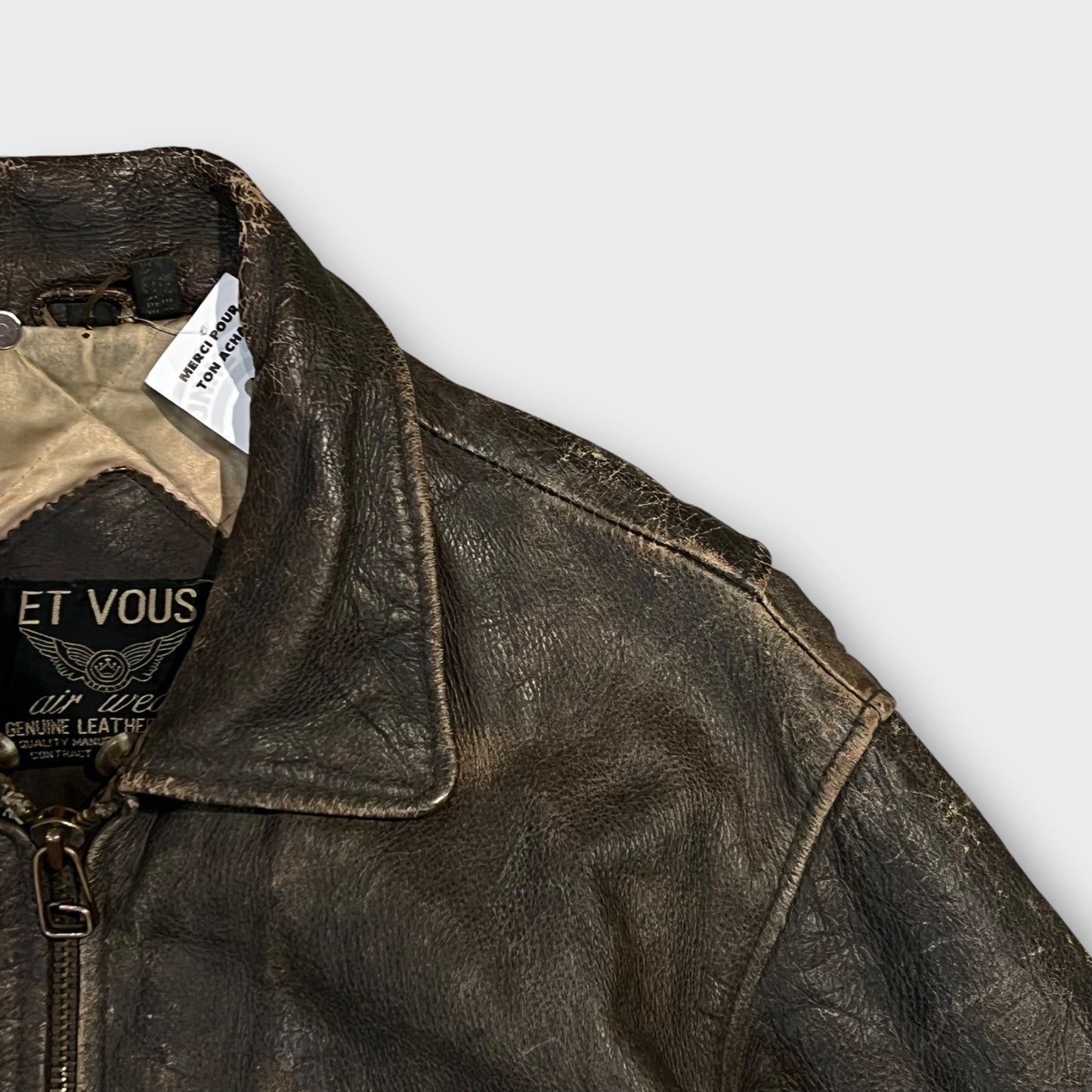 Veste Cuir Aviateur Marron - M